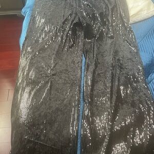 Black Sequin Wide Leg Pants